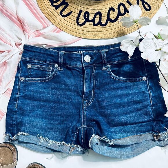 American Eagle Super Stretch Dark Wash Shortie Denim Shorts - Picture 8 of 8